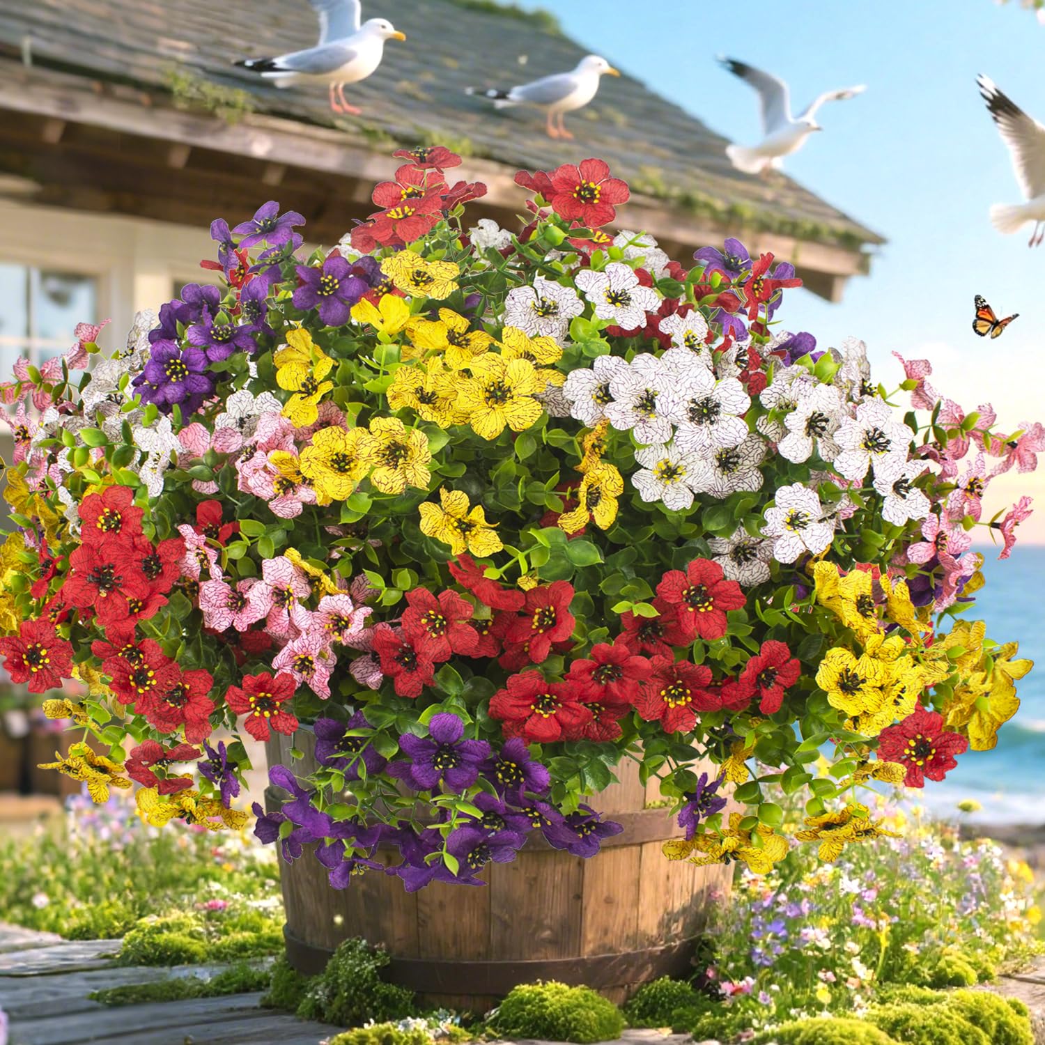 Amazon.com: Grunyia 20 Bundles Artificial Flowers for Outdoors, UV